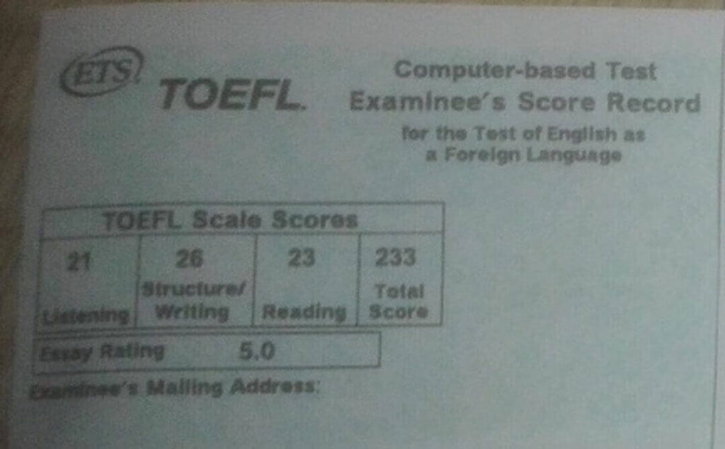 TOEFL-CBT2回目の受験で233点を取得